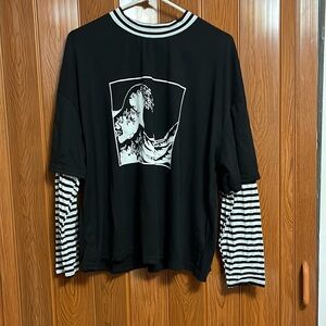 Long Sleeve Black and White Graphic Shirt